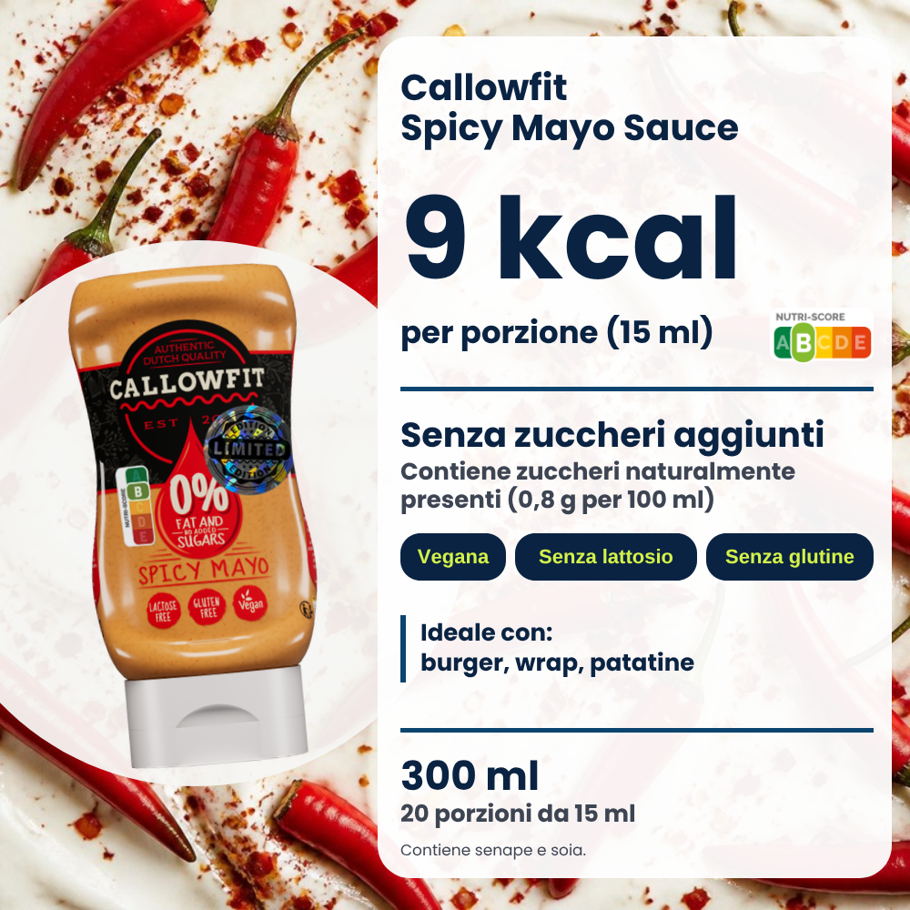 Salsa Callowfit Spicy Mayo, grafica dei vantaggi, versione italiana