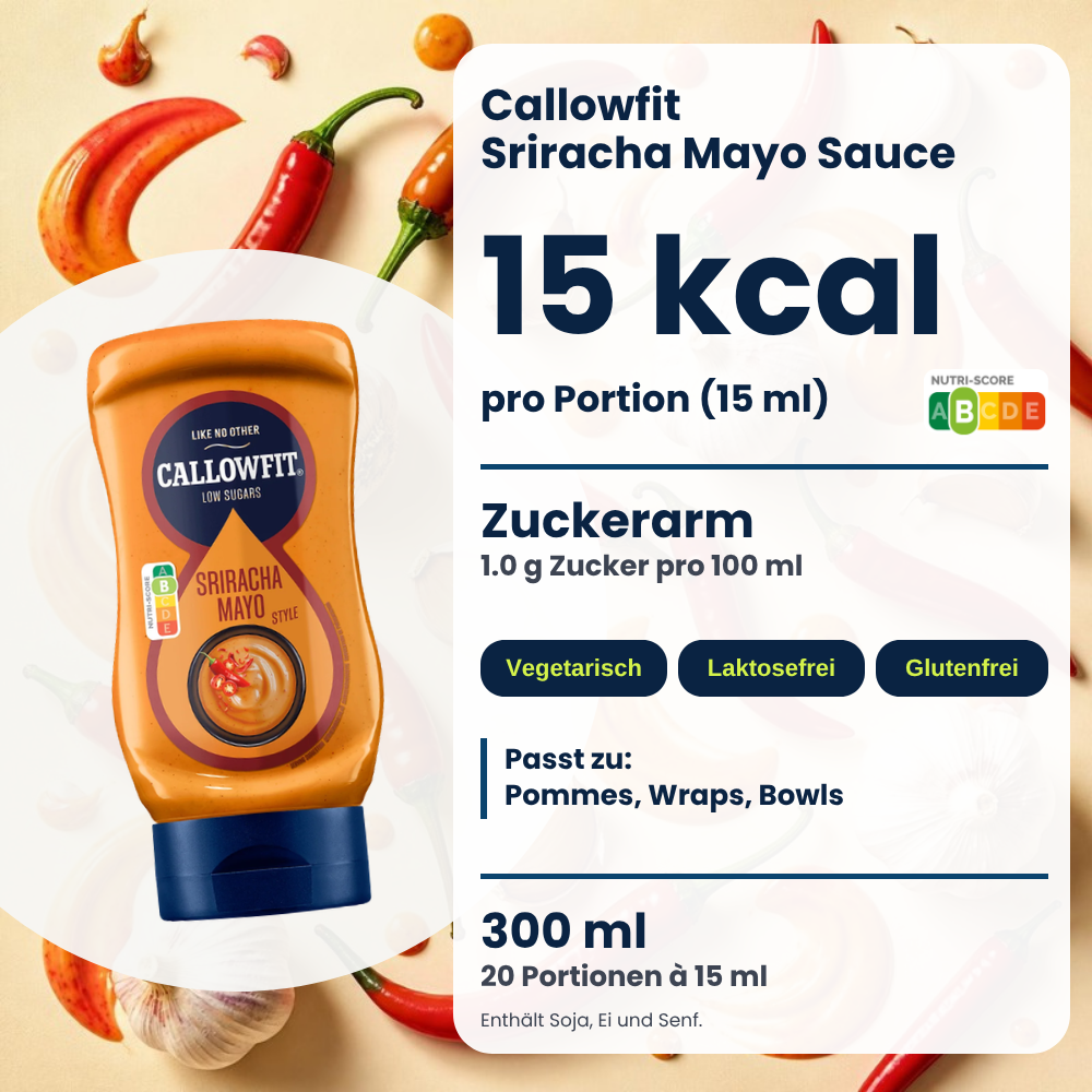 Callowfit Sriracha Mayo Sauce, Vorteilsgrafik, deutsche Version