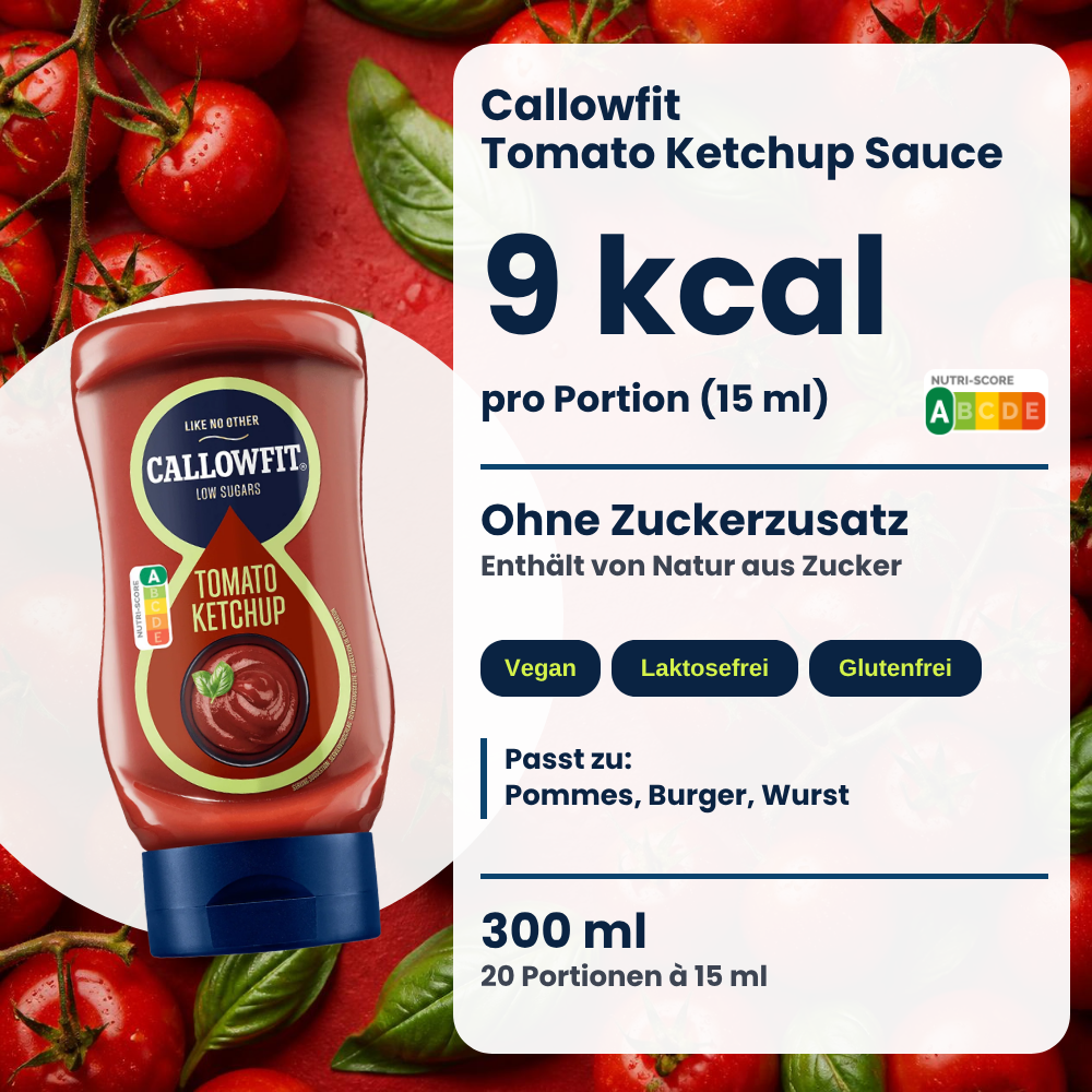 Salsa Callowfit Tomato Ketchup, grafica dei vantaggi, versione tedesca