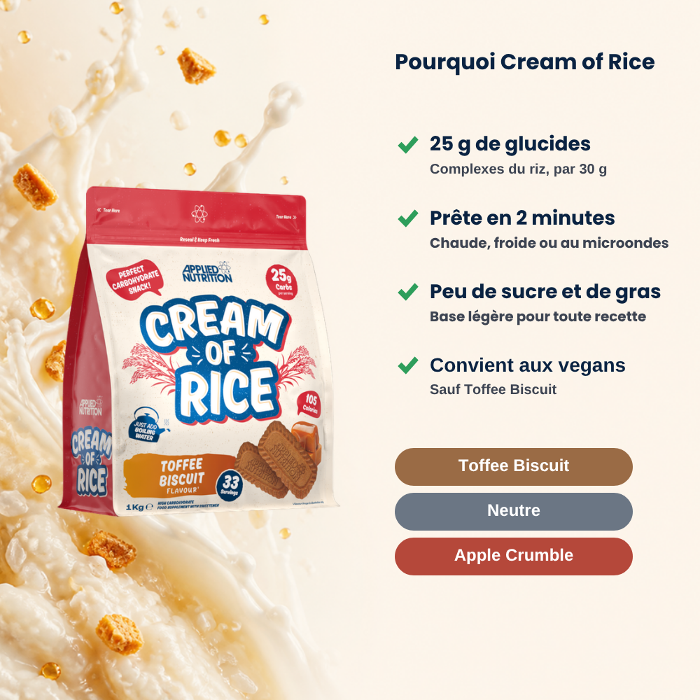 Cream of Rice Applied Nutrition 1 kg, wichtigste Vorteile auf Französisch