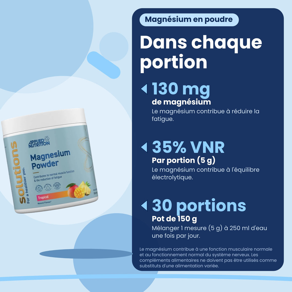 Magnésium en poudre Applied Nutrition Tropical 150 g, bénéfices en français