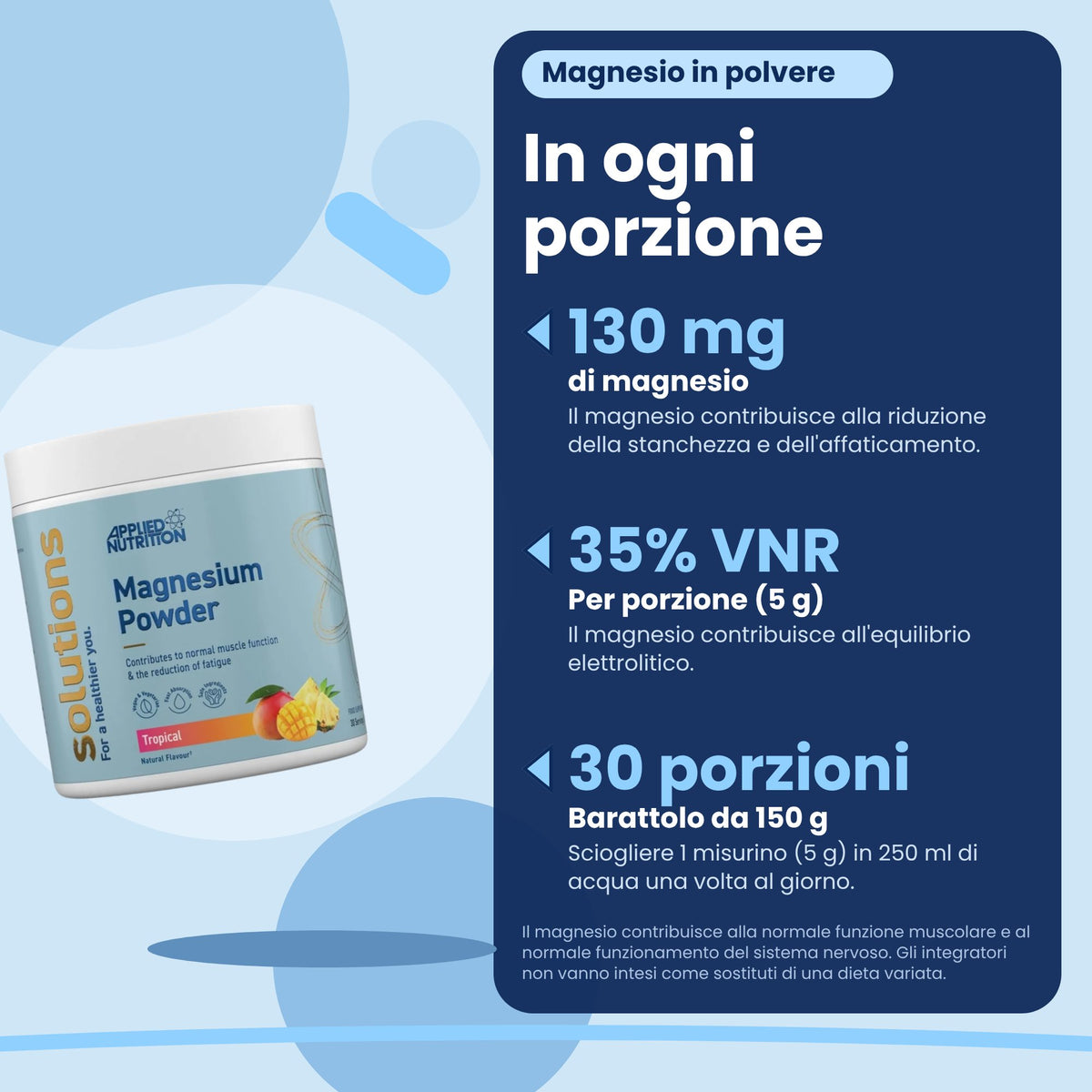 Magnésium en poudre Applied Nutrition Tropical 150 g, bénéfices en italien