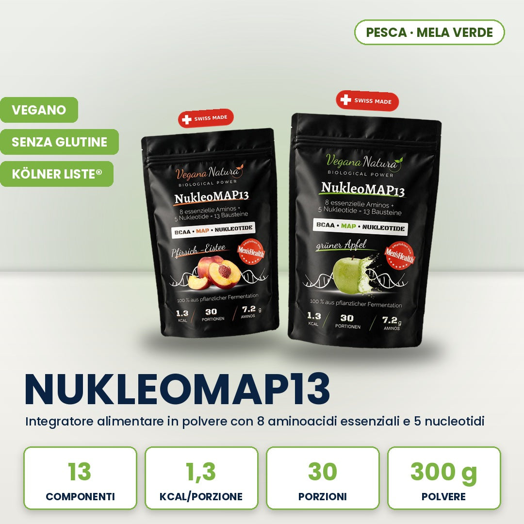 NukleoMAP13 Vegana Natura 300 g, Green Apple and Peach Iced Tea pouches