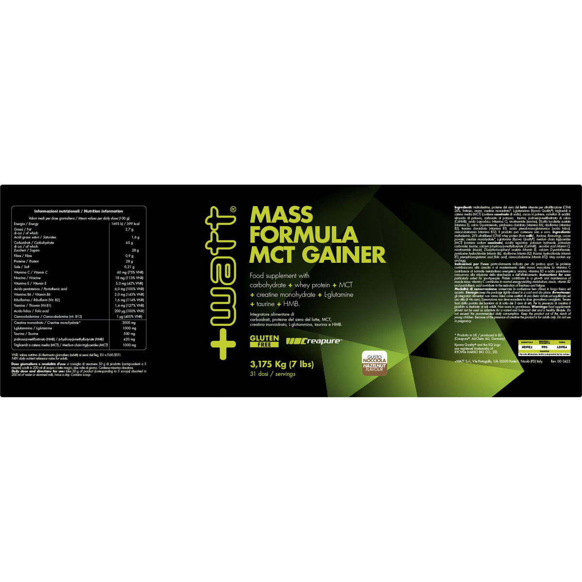 Mass Formula Reinforced Gainer Blend - Gainers 3175gr - 7lb - +WATT