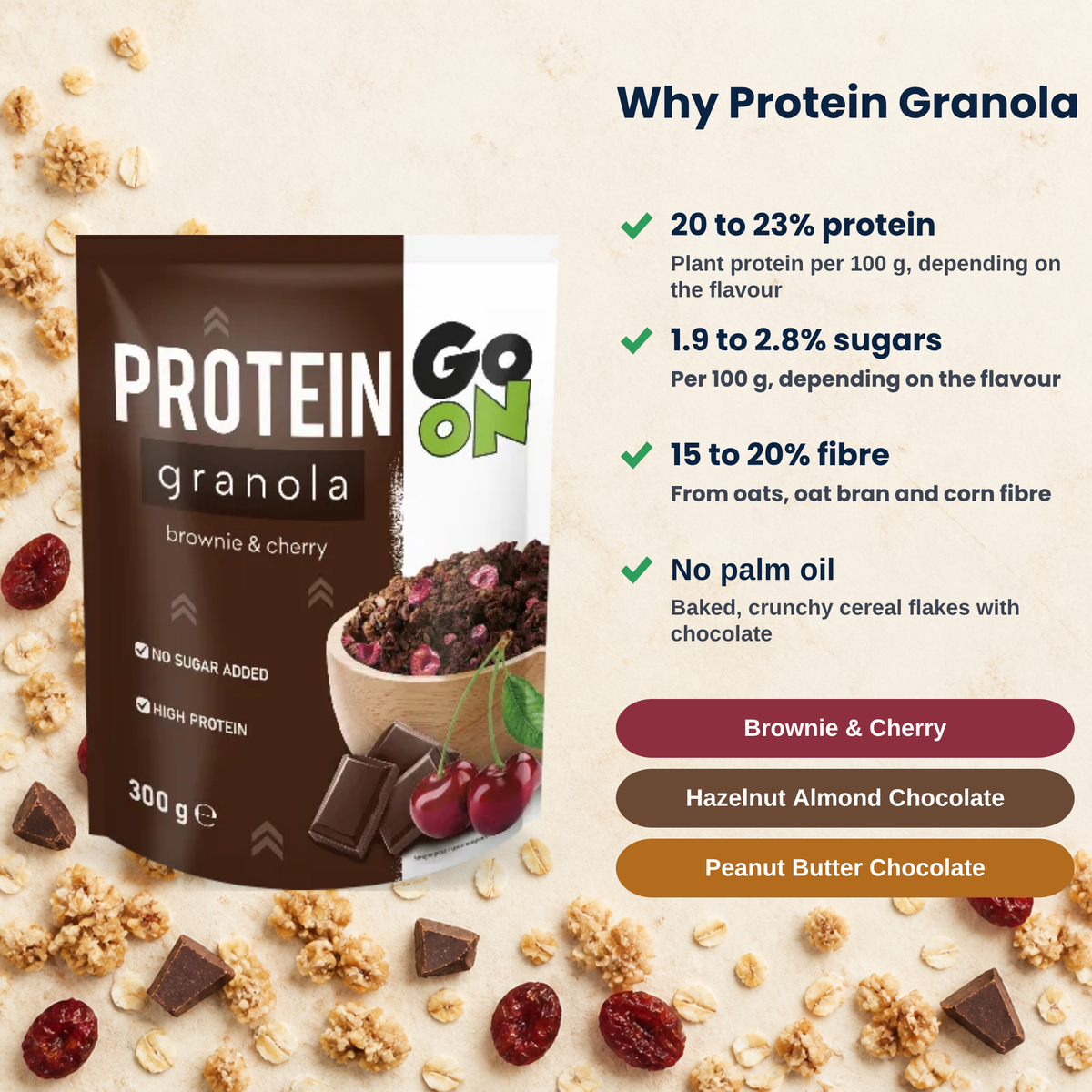 Protein Granola Go On 300 g, wichtigste Vorteile auf Englisch