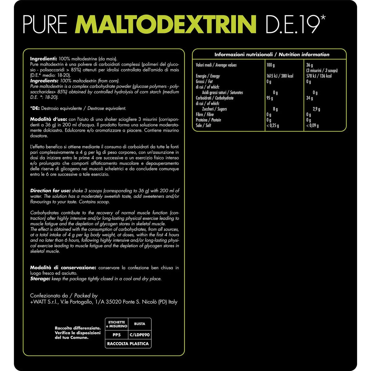 Maltodestrina - Pure Maltodextrin D.E. 19 - +WATT