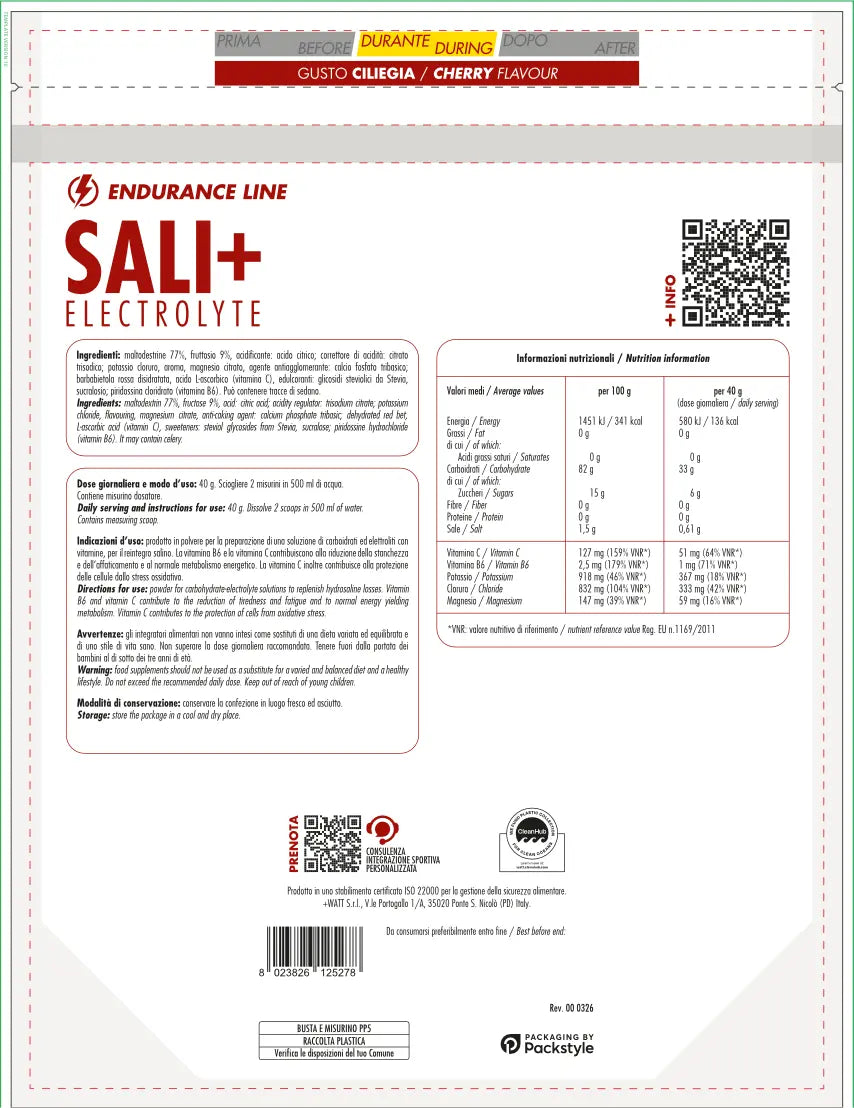 Sali+ Electrolyte +Watt Doypack 600g Cherry — front pack