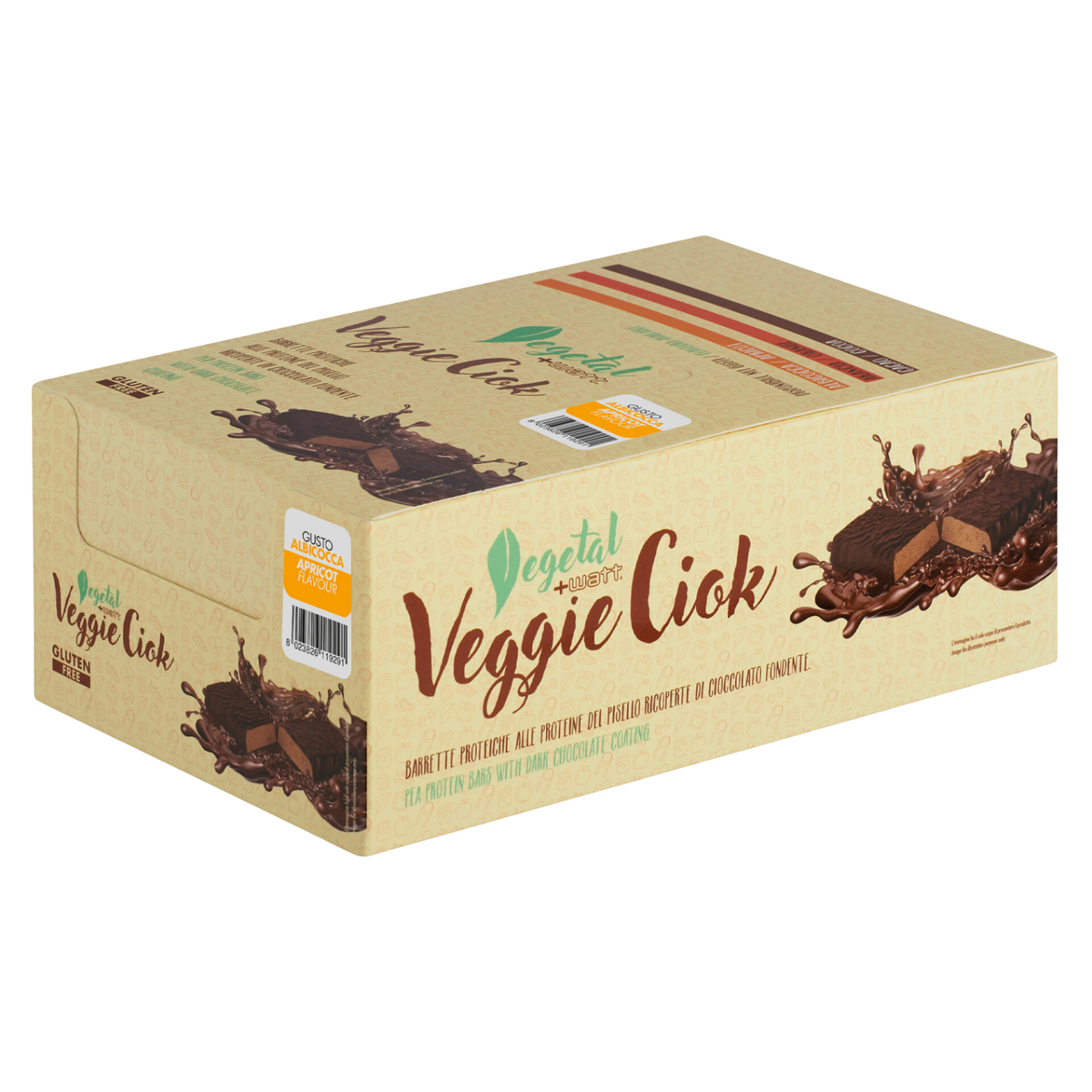 Veggie Ciok Vegan Bar +Watt (Box 24 x 40 g), Geschmack Aprikose, Box mit 24 Riegeln