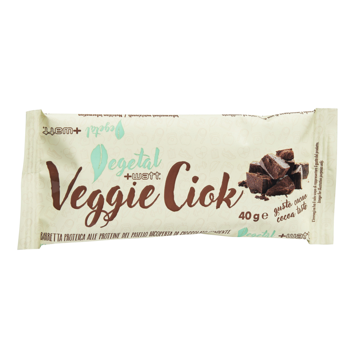 Veggie Ciok Vegan Bar +Watt (40 g), Geschmack Kakao, Vorderseite der Verpackung