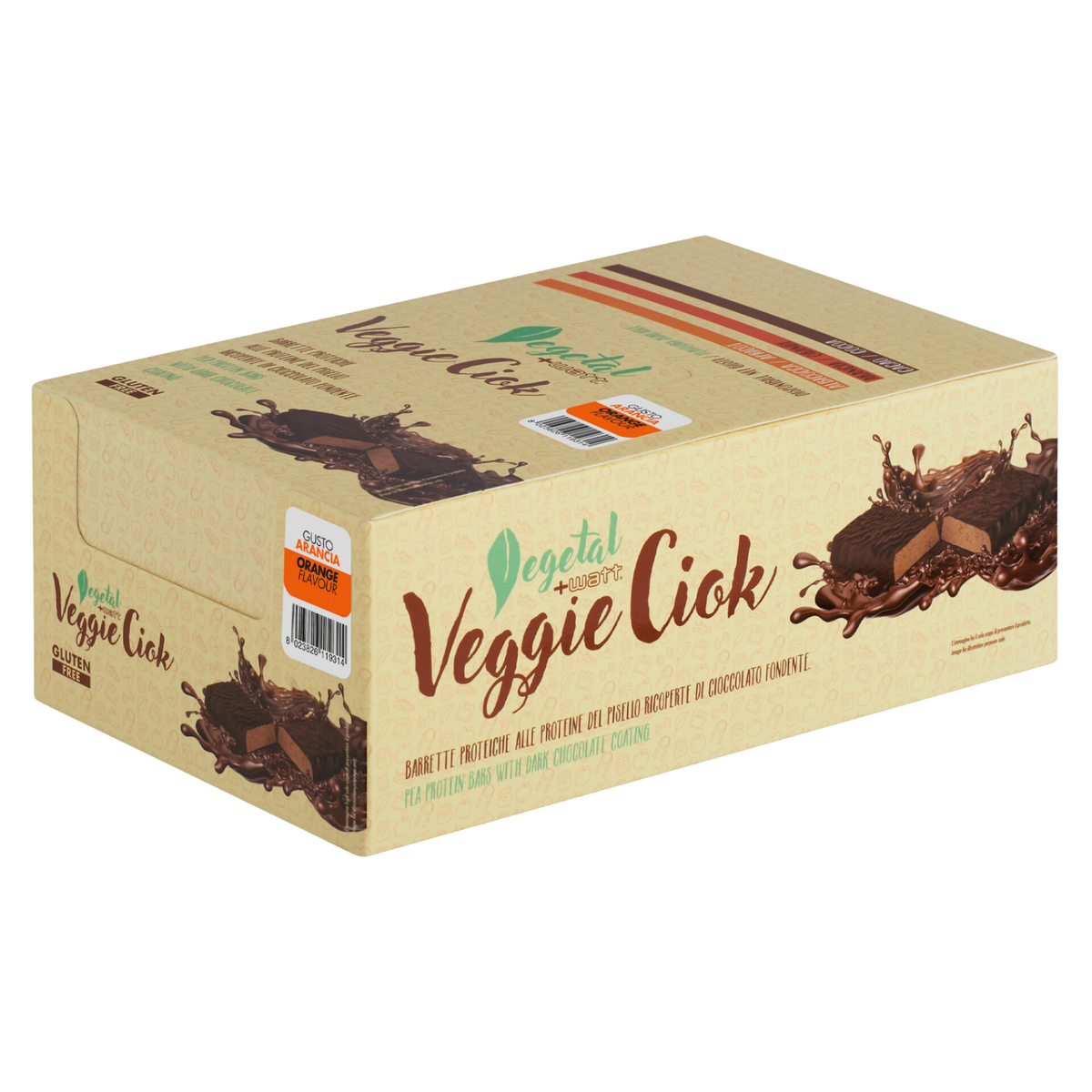 Veggie Ciok Vegan Bar +Watt (Box 24 x 40 g), Geschmack Orange, Box mit 24 Riegeln
