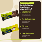 Protein Wafer Low Sugar +Watt (35 g), Hauptvorteile: vegetarisch, 11 g Protein, 170 kcal, 1,4 g Zucker, französische Version