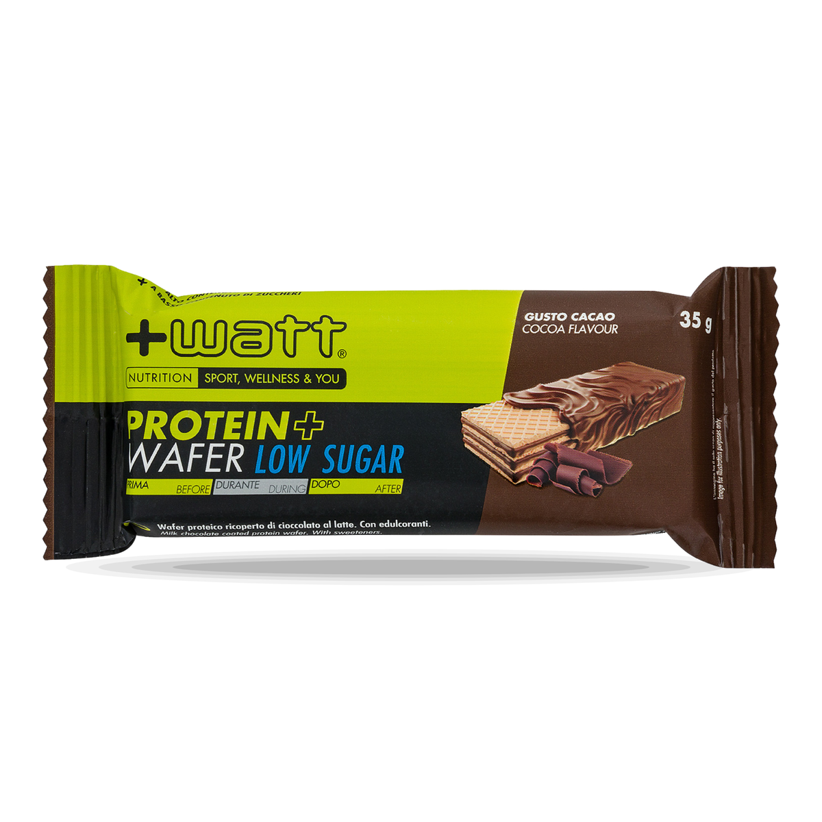 Protein Wafer Low Sugar +Watt (35 g), Geschmack Kakao, Vorderseite