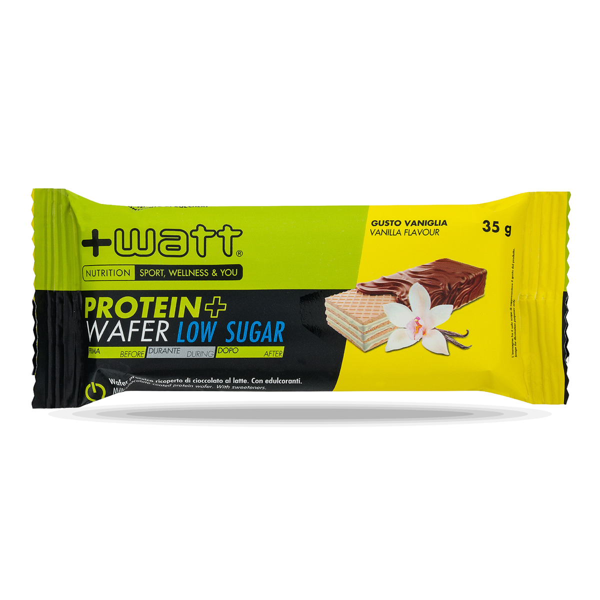 Protein Wafer Low Sugar +Watt (35 g), Geschmack Vanille, Vorderseite