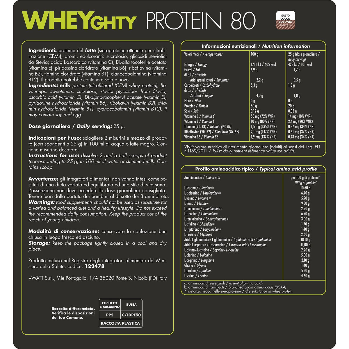 WHEYGHTY PROTEIN 80 - Proteine in polvere - 750g - +WATT